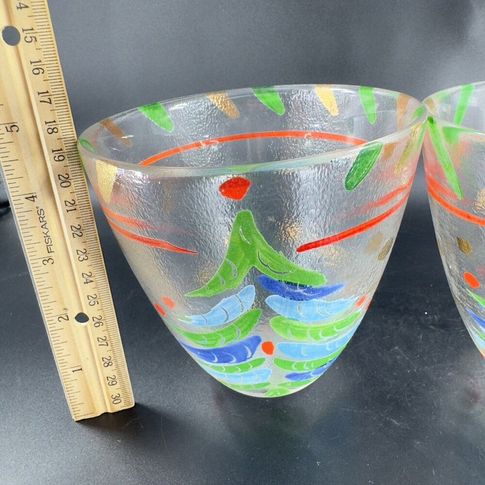 SI AN Italian Hand Painted Glass Bowl Dish Christmas Holiday 24k Gold VTG Set 2 - Picture 3 of 13